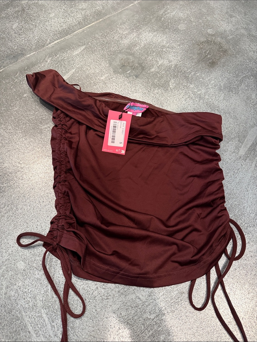 Edikted Burgundy One-Shoulder Ruched Tank Top